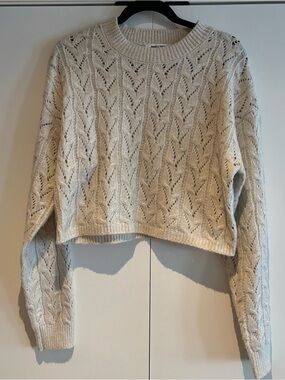 Double Zero Cropped Pointelle Knit Sweater - Cream